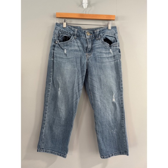 Democracy Distressed Denim Capri Jeans Women's Size 10 Embellished Pockets - Picture 1 of 12